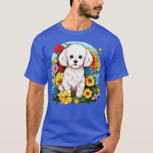 Bichon Frise Floral Blume Niedlich farbiger Welpen T-Shirt