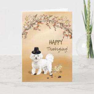 Bichon Frise Funny Pilgrim Hat Erntedank Karte