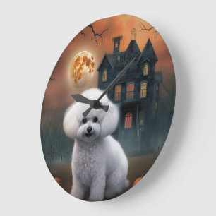 Bichon Frise Halloween Beängstigend Große Wanduhr