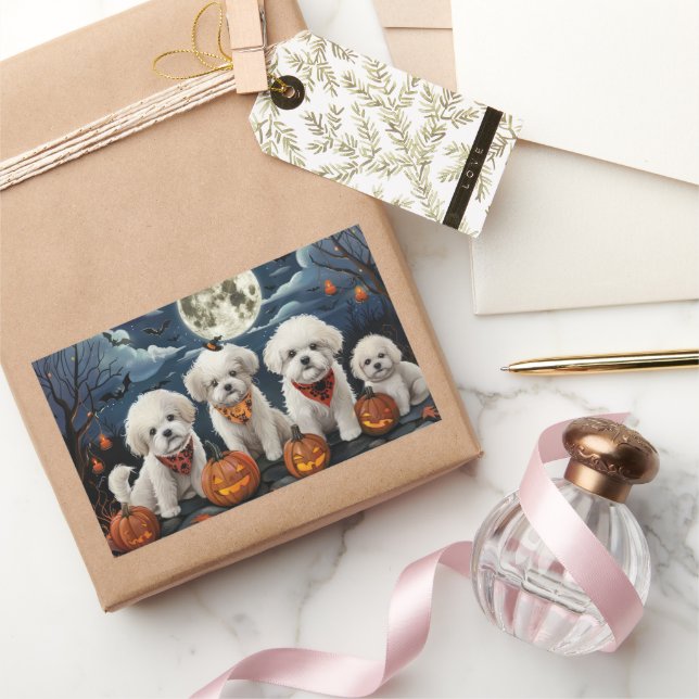 Bichon Frise Halloween Spooky Rechteckiger Aufkleber (Schenken)
