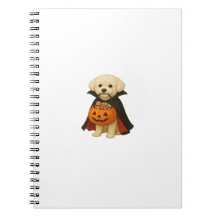 Bichon Frisé Halloween-Vampir-Welpe mit Kürbis-Kor Notizblock