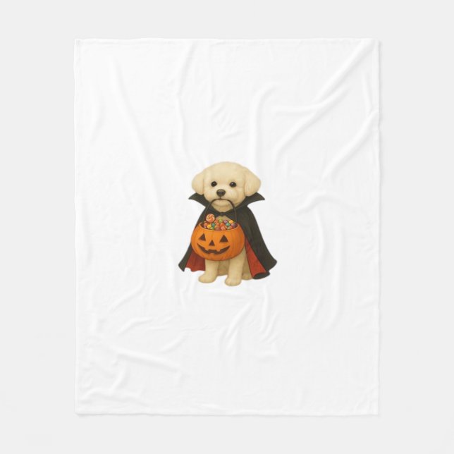 Bichon Frisé Halloween Vampire Pup mit Pumpkin Ba Fleecedecke (Vorderseite)
