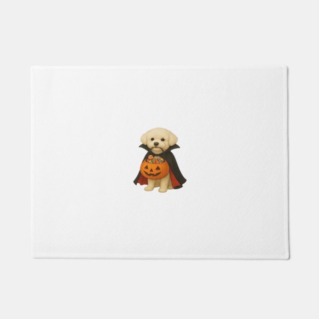 Bichon Frisé Halloween Vampire Pup mit Pumpkin Ba Fußmatte (Vorderseite)