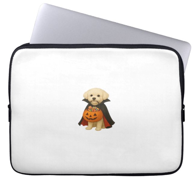 Bichon Frisé Halloween Vampire Pup mit Pumpkin Ba Laptopschutzhülle (Vorderseite)