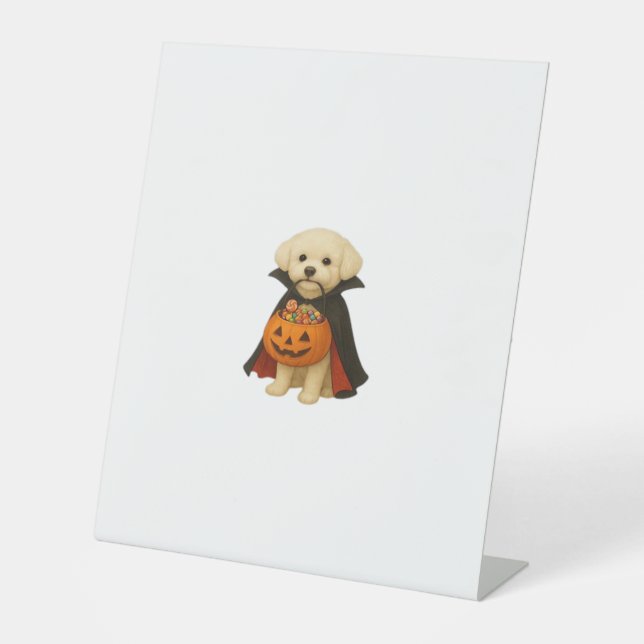 Bichon Frisé Halloween Vampire Pup mit Pumpkin Ba Sockelschild (Vorderseite)