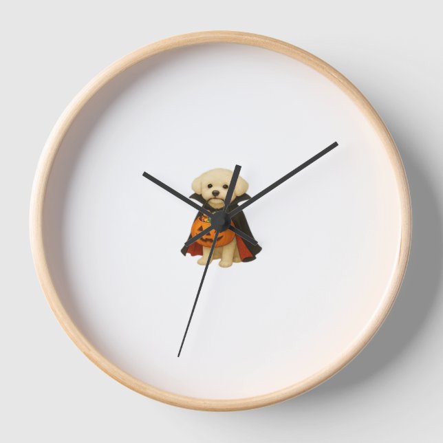 Bichon Frisé Halloween Vampire Pup mit Pumpkin Ba Uhr (Vorderseite)