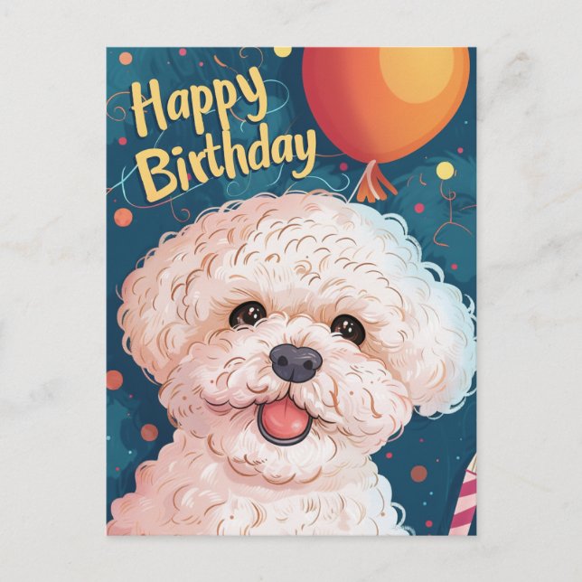 Bichon Frise Happy Birthday Postkarte (Vorderseite)