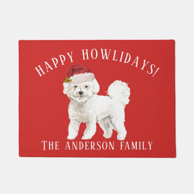 Bichon Frise Happy Howlidays Weihnachten Fußmatte (Vorderseite)