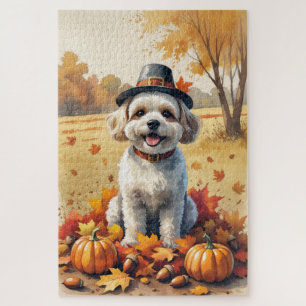 Bichon Frise Herbst lässt Erntedank Art