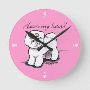 Bichon Frise Hows mein Haar Runde Wanduhr