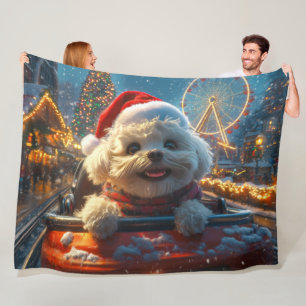 Bichon Frise Hund Achterbahn Weihnachten Fleecedecke