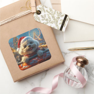 Bichon Frise Hund Achterbahn Weihnachten Quadratischer Aufkleber
