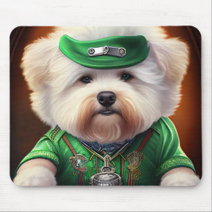 Bichon Frisé Hund fährt Fahrrad St. Patrick's Day Mousepad