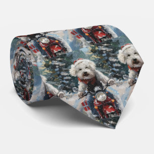 Bichon Frise Hund fährt Motorrad Weihnachten Krawatte