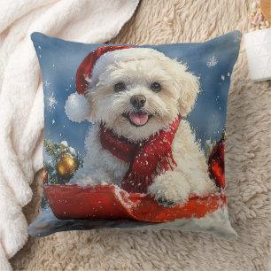 Bichon Frise Hund im Schlitten Lass es schneien We Kissen