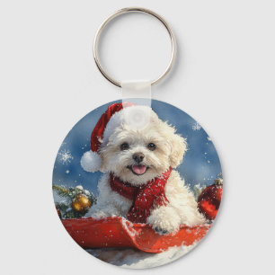 Bichon Frise Hund im Schlitten Lass es schneien We Schlüsselanhänger