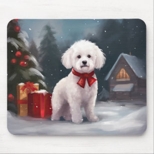 Bichon Frise Hund im Schnee Weihnachten Mousepad