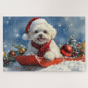 Bichon Frise Hund in Sledge Let it Schnee Weihnach
