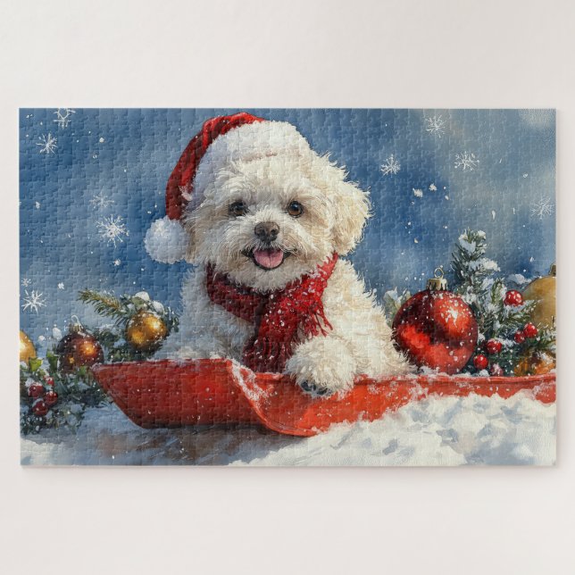 Bichon Frise Hund in Sledge Let it Schnee Weihnach (Horizontal)
