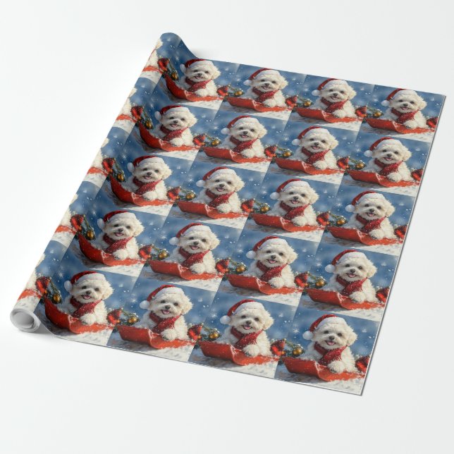 Bichon Frise Hund in Sledge Let it Schnee Weihnach Geschenkpapier (Ungerollt)