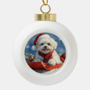 Bichon Frise Hund in Sledge Let it Schnee Weihnach Keramik Kugel-Ornament