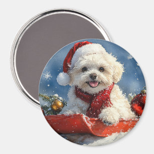 Bichon Frise Hund in Sledge Let it Schnee Weihnach Magnet