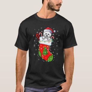 Bichon Frise Hund in Weihnachts-Socken leuchtet We T-Shirt