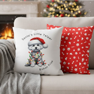 Bichon Frise Hund in Weihnachtslichter gewickelt Kissen