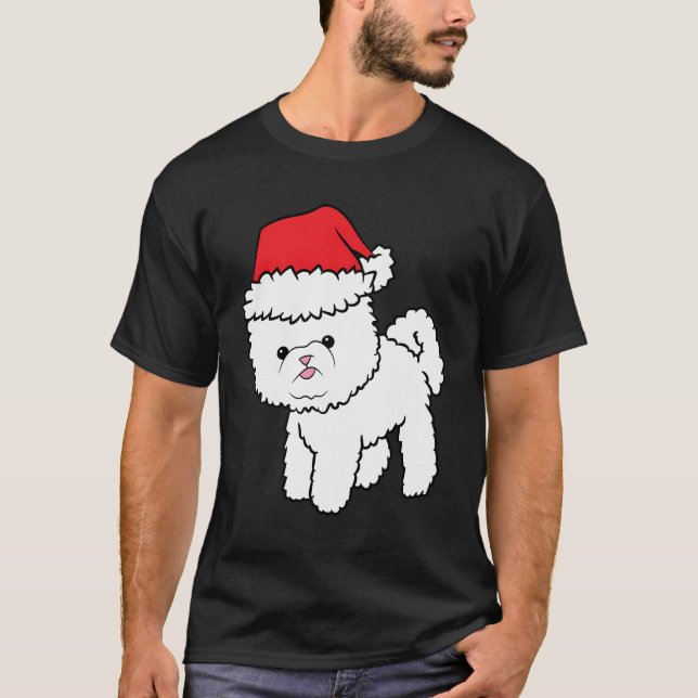 Bichon Frise Hund mit Weihnachtsmannmütze Weihnach T-Shirt (Vorderseite)