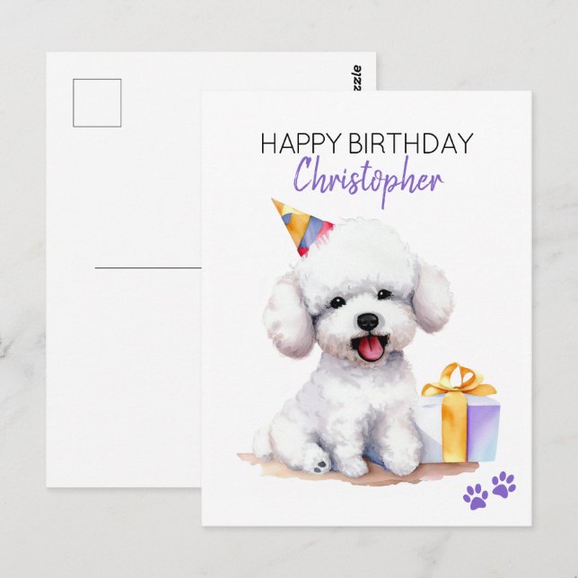 Bichon Frise Hund Personalisiert Happy Birthday Postkarte (Vorne/Hinten)