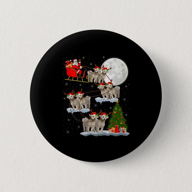 Bichon Frise Hund Santa Schlitten Fliegend Lustig  Button (Vorderseite)