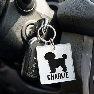 Bichon Frise Hund Silhouette Personalisierter Name Schlüsselanhänger