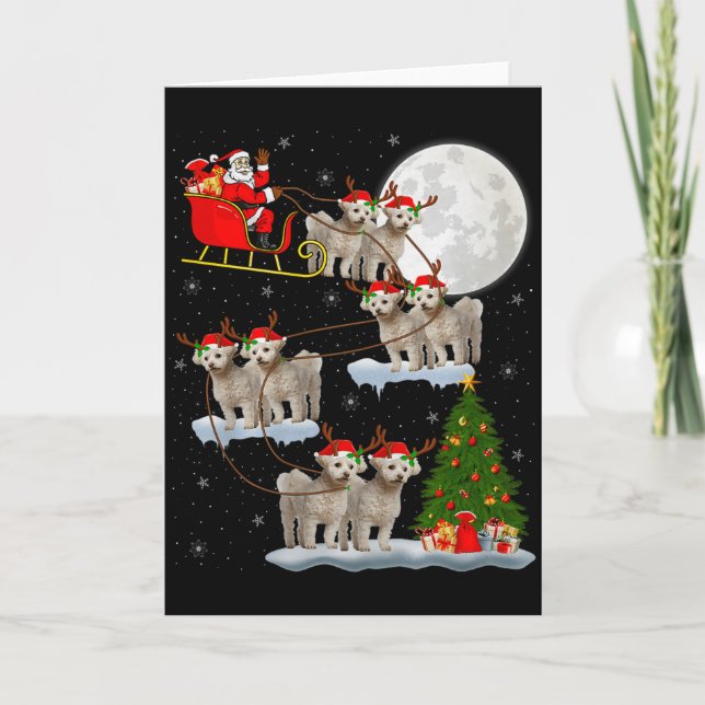 Bichon Frise Hund Weihnachtsmann Schlitten Fliegen Karte (Vorderseite)