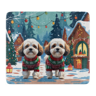 Bichon Frise Hunde Weihnachten Schnee Urlaub Schneidebrett