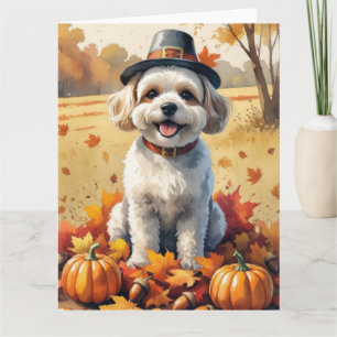 Bichon Frise im Herbstlaub Thanksgiving Kunst Karte