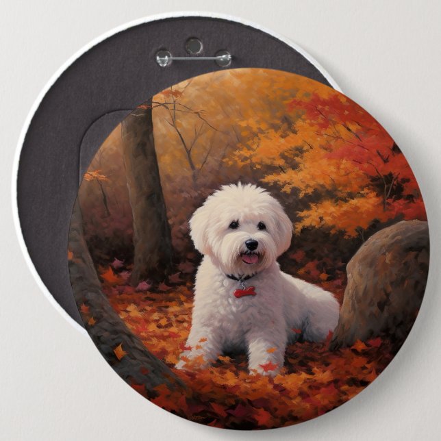 Bichon Frise in Herbstleaves Fall Inspiriert Button (Vorne & Hinten)