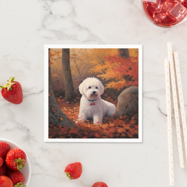 Bichon Frise in Herbstleaves Fall Inspiriert Serviette (Beispiel)