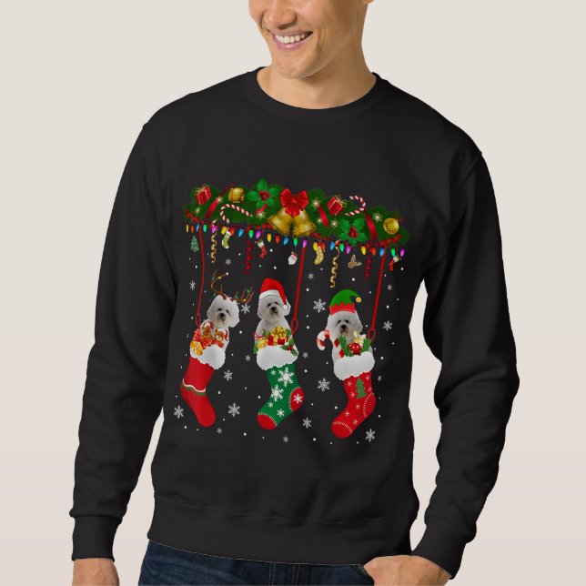 Bichon Frise in Sock Xmas Rentier Santa ELF Hund Sweatshirt (Vorderseite)