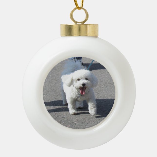 Bichon Frise Keramik-Verzierung Keramik Kugel-Ornament (Vorderseite)