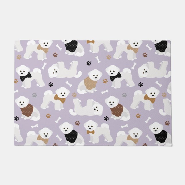 Bichon Frise Knochen und Paare Lila Fußmatte (Vorderseite)