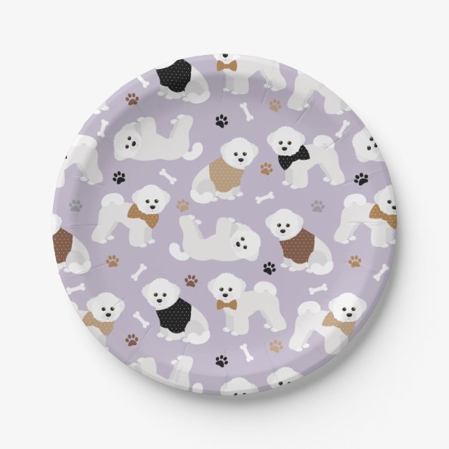 Bichon Frise Knochen und Paare Lila Pappteller (Vorderseite)