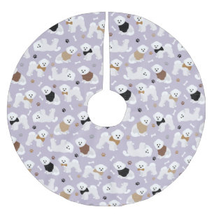 Bichon Frise Knochen und Paare Lila Polyester Weihnachtsbaumdecke