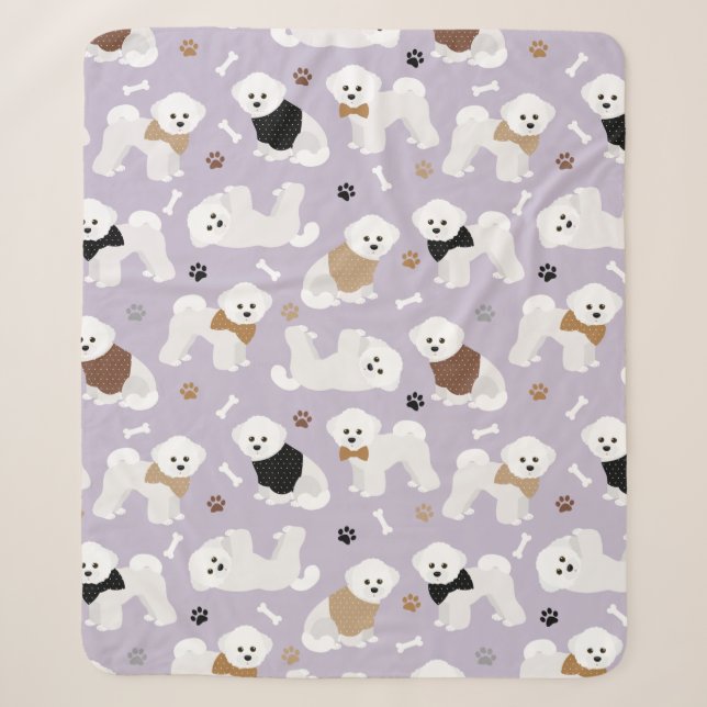 Bichon Frise Knochen und Paare Lila Sherpadecke (Vorderseite)