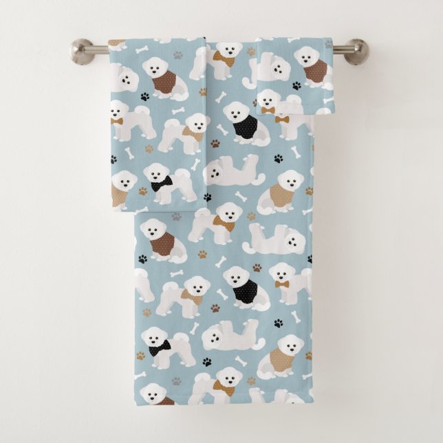 Bichon Frise Knochen und Paws Blue Badhandtuch Set (Insitu)