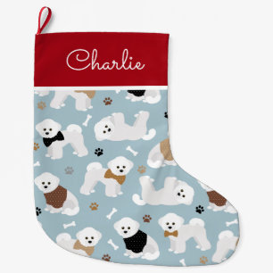 Bichon Frise Knochen und Paws Blue Großer Weihnachtsstrumpf