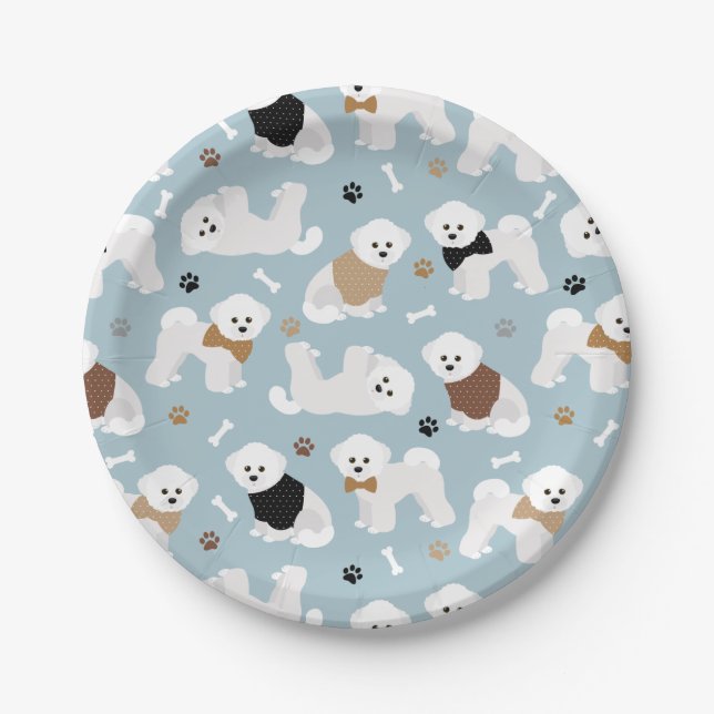 Bichon Frise Knochen und Paws Blue Pappteller (Vorderseite)