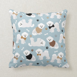 Bichon Frise Knochen und Paws Blue Throw Kissen