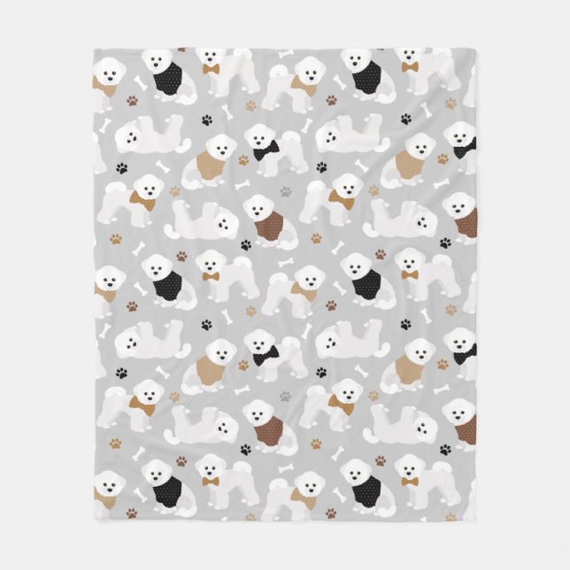 Bichon Frise Knochen und Paws Grau Fleecedecke (Vorderseite)