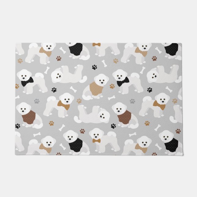 Bichon Frise Knochen und Paws Grau Fußmatte (Vorderseite)