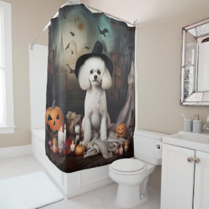 Bichon Frise Kürbisse Halloween Gruselig Duschvorhang